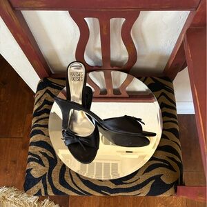 Mootsie’s Tootsies black satin mules - leather sole - good condition!